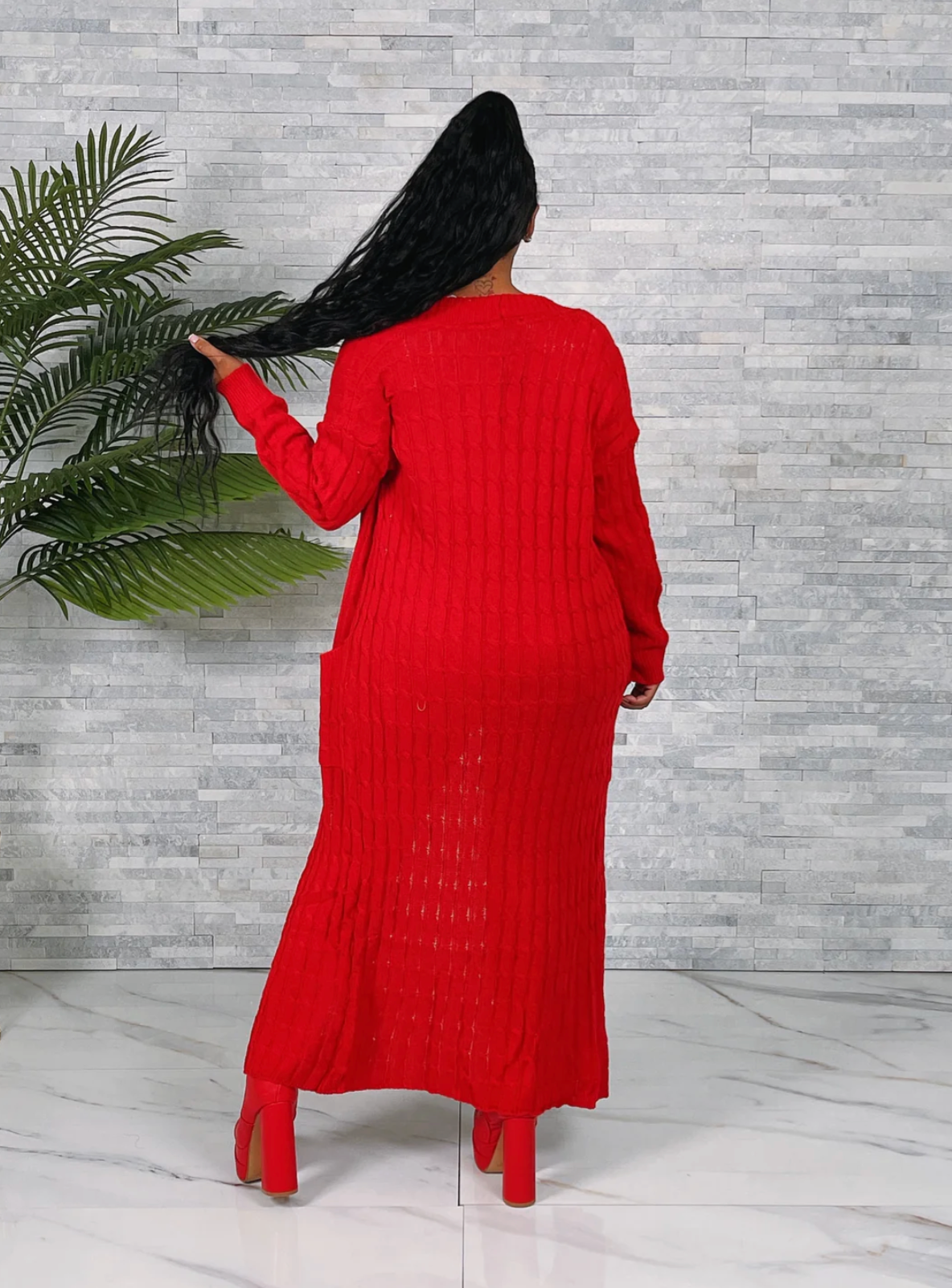 Red Lightweight Long Open Maxi Cardigan for Women Soft Stretchy Duster Knit Sweater 80% Polyester 20% Acrylic