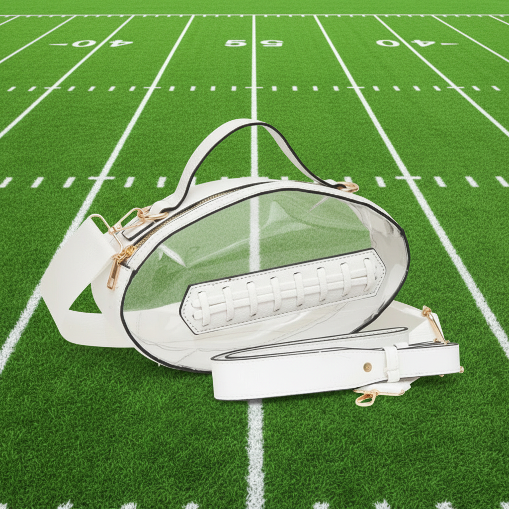 White Clear Gameday Football Stitch Crossbody Bag Stadium Approved Transparent Purse for Game Day