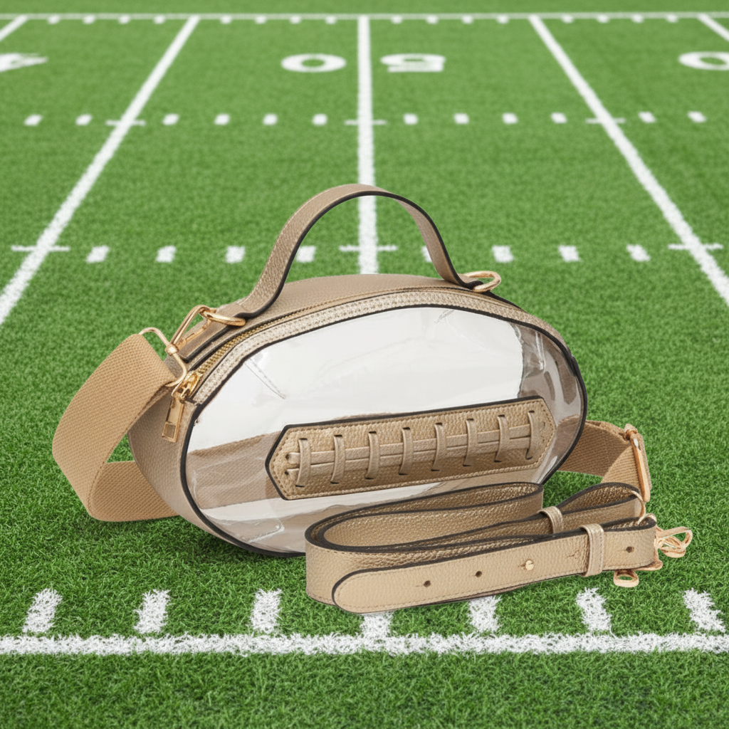 Gold Clear Gameday Football Stitch Crossbody Bag Stadium Approved Transparent Purse for Game Day
