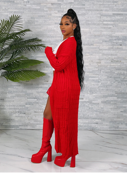 Red Lightweight Long Open Maxi Cardigan for Women Soft Stretchy Duster Knit Sweater 80% Polyester 20% Acrylic