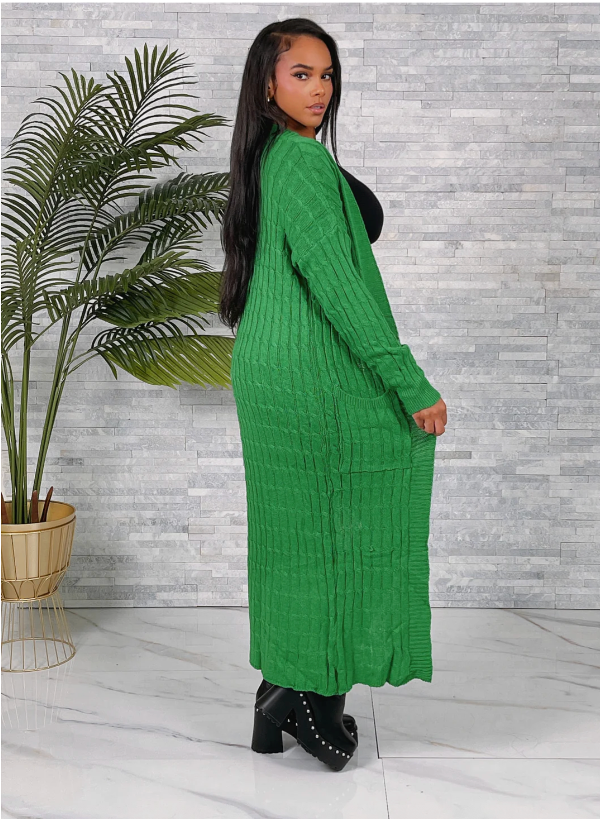 Kelly Green Lightweight Long Open Maxi Cardigan for Women Soft Stretchy Duster Knit Sweater 80% Polyester 20% Acrylic