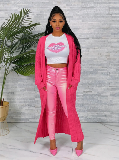 Fuchsia Lightweight Long Open Maxi Cardigan for Women Soft Stretchy Duster Knit Sweater 80% Polyester 20% Acrylic