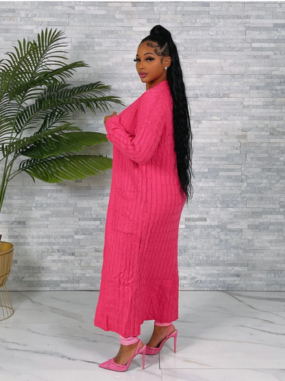 Fuchsia Lightweight Long Open Maxi Cardigan for Women Soft Stretchy Duster Knit Sweater 80% Polyester 20% Acrylic