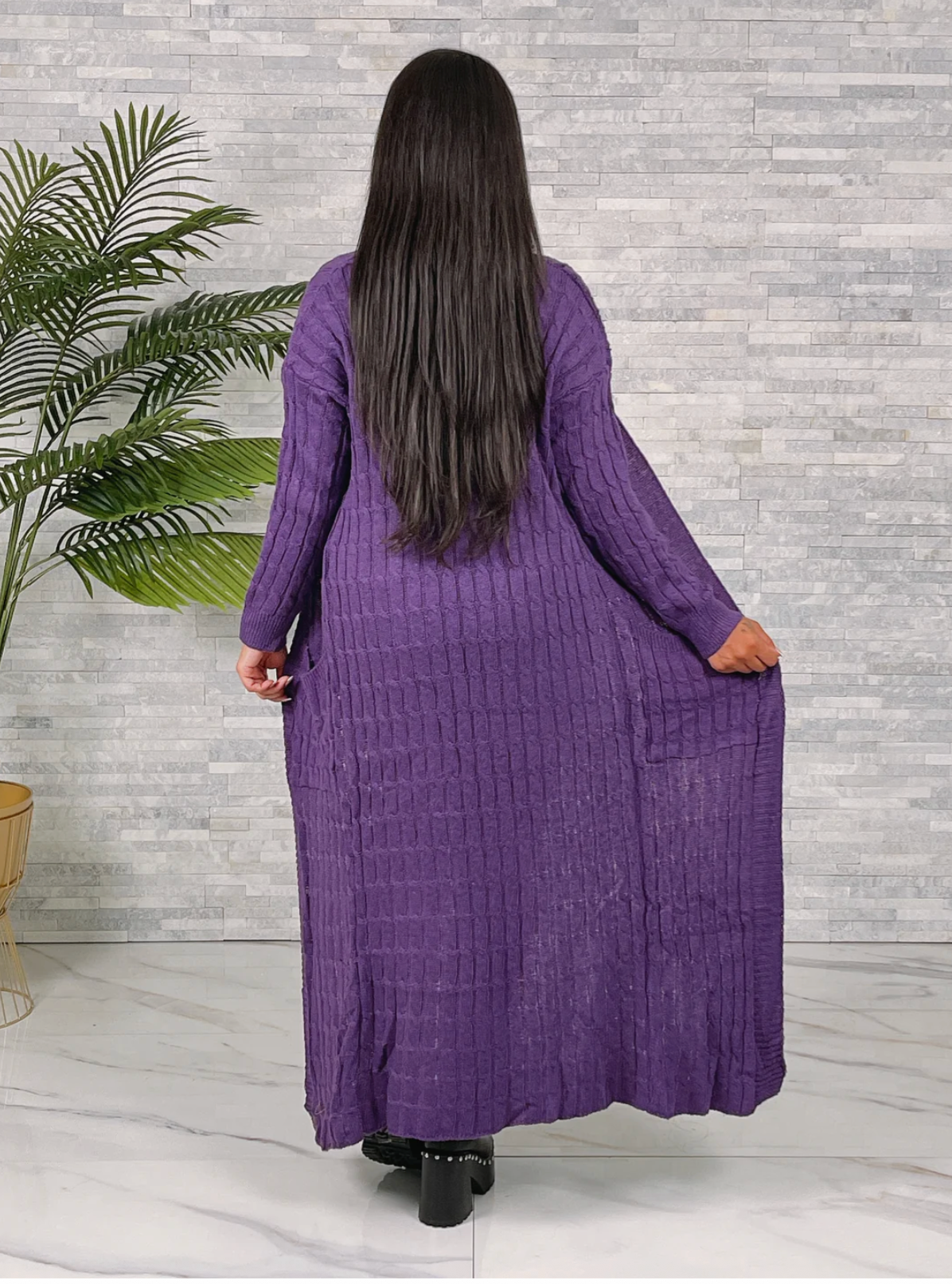 Purple Lightweight Long Open Maxi Cardigan for Women Soft Stretchy Duster Knit Sweater 80% Polyester 20% Acrylic