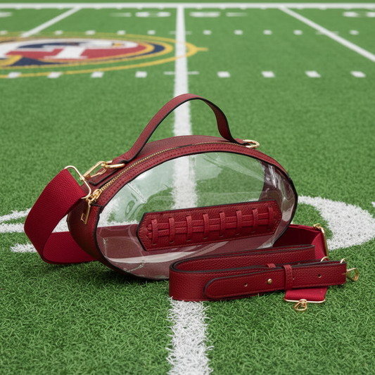 Burgundy Clear Gameday Football Stitch Crossbody Bag – Stadium Approved Transparent Purse for Game Day