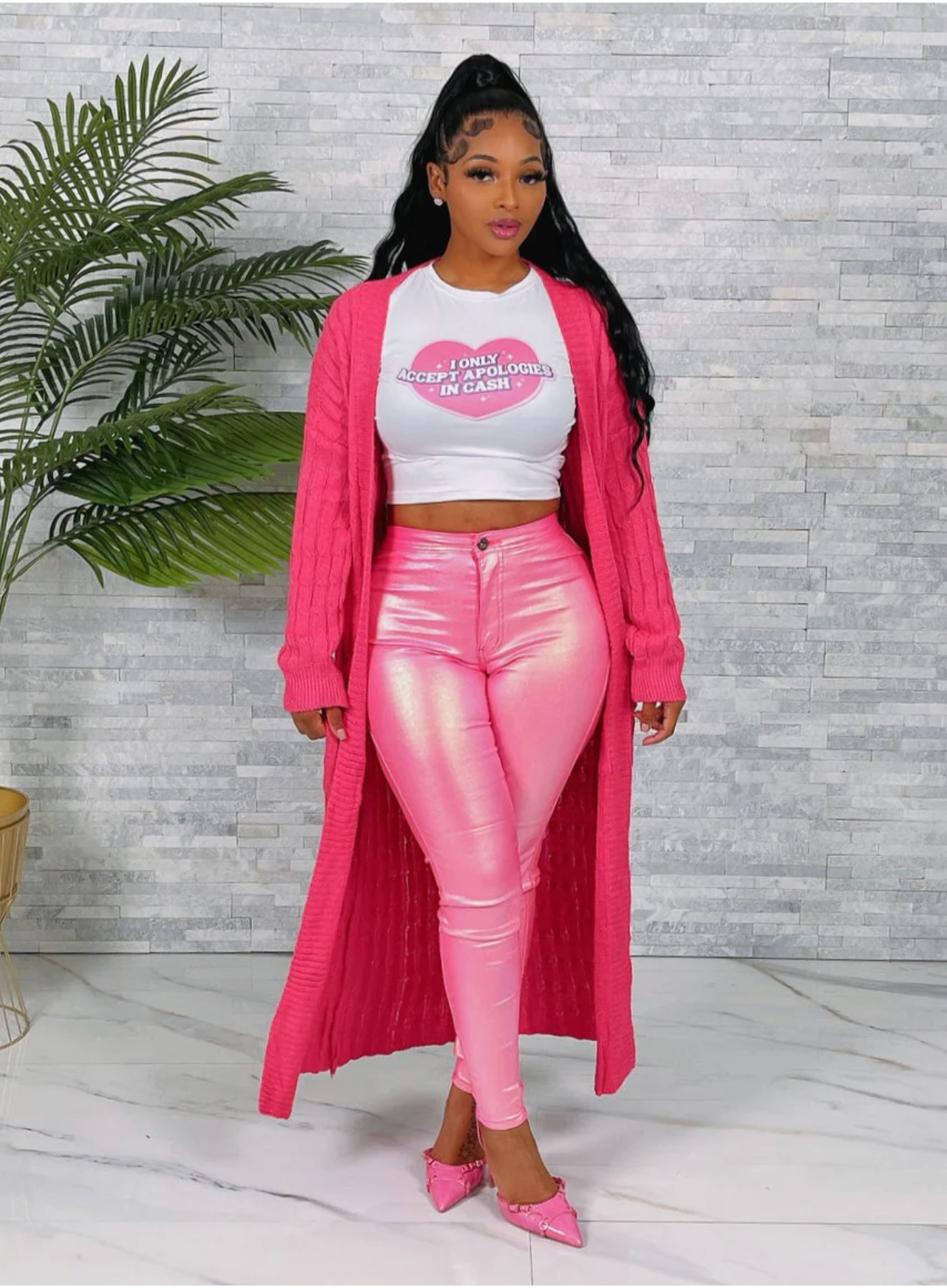 Fuchsia Lightweight Long Open Maxi Cardigan for Women Soft Stretchy Duster Knit Sweater 80% Polyester 20% Acrylic