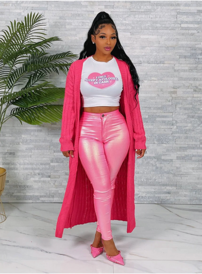 Fuchsia Lightweight Long Open Maxi Cardigan for Women Soft Stretchy Duster Knit Sweater 80% Polyester 20% Acrylic